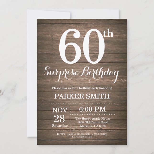 Rustic Surprise 60e anniversaire Invitation (Devant)