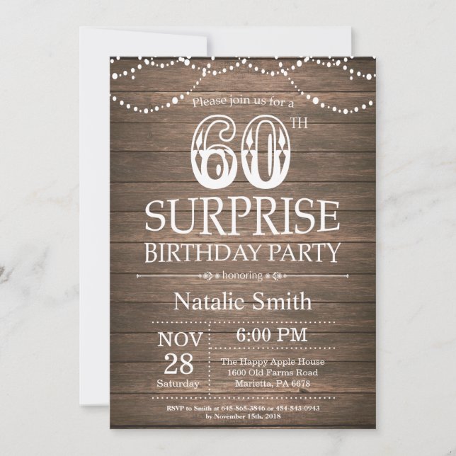 Rustic Surprise 60th Birthday Invitation (Front)
