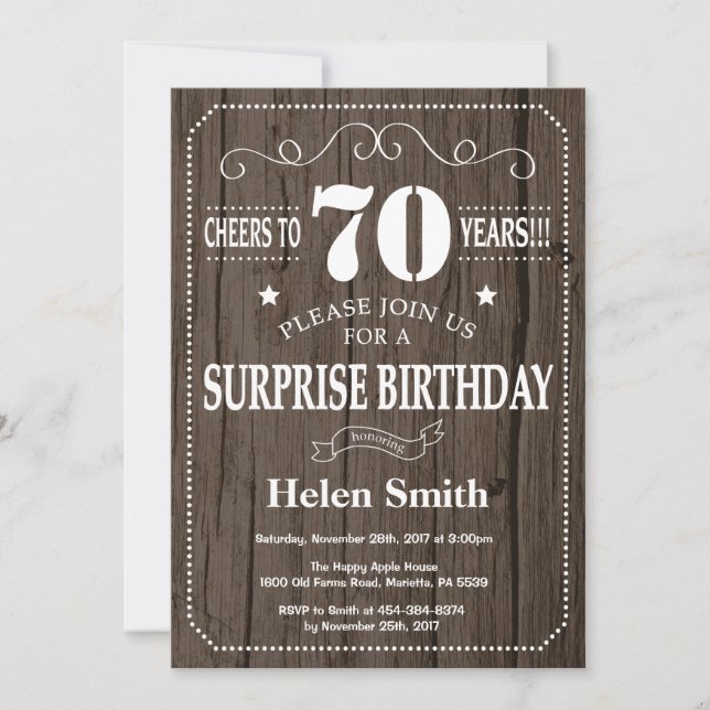 Rustic Surprise 70e anniversaire Invitation (Devant)