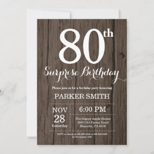 Rustic Surprise 80th Birthday Invitation