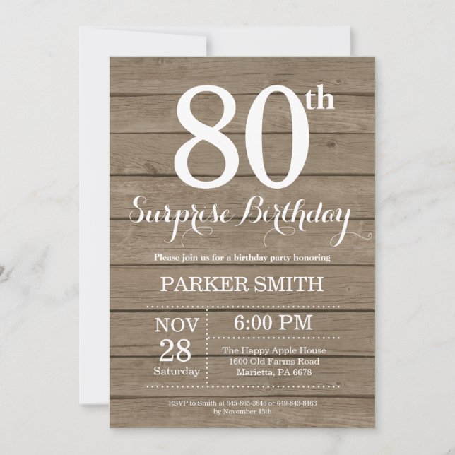 Rustic Surprise 80th Birthday Invitation (Front)