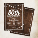 Rustic Surprise 80th Birthday Party Invitation<br><div class="desc">This rustic 80th surprise birthday invitation features string lights on a dark wood background. Click the customize button for more flexibility in modifying the text! Variations of this design, additional colours, as well as coordinating products are available in our shop, zazzle.com/doodlelulu*. Contact us if you need this design applied to...</div>