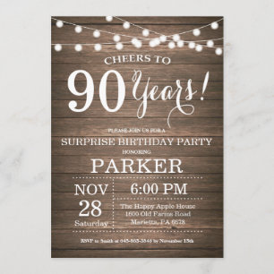 Rustic Surprise 90th Birthday Invitation Wood