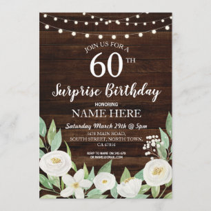 Rustic Surprise Birthday Party Any Age Wood Floral Invitation