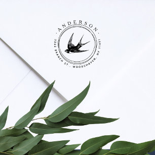 Rustic Swallow Bird Modern Family Return Address Self-inking Stamp