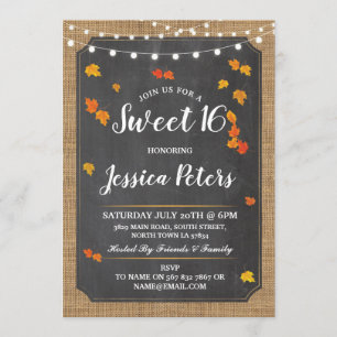 Rustic Sweet 16 Party Fall Chalk Lights Invite
