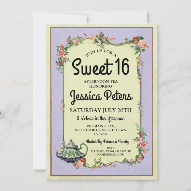 Rustic Sweet 16 Party Wonderland Teapot Tea Party Invitation (Front)