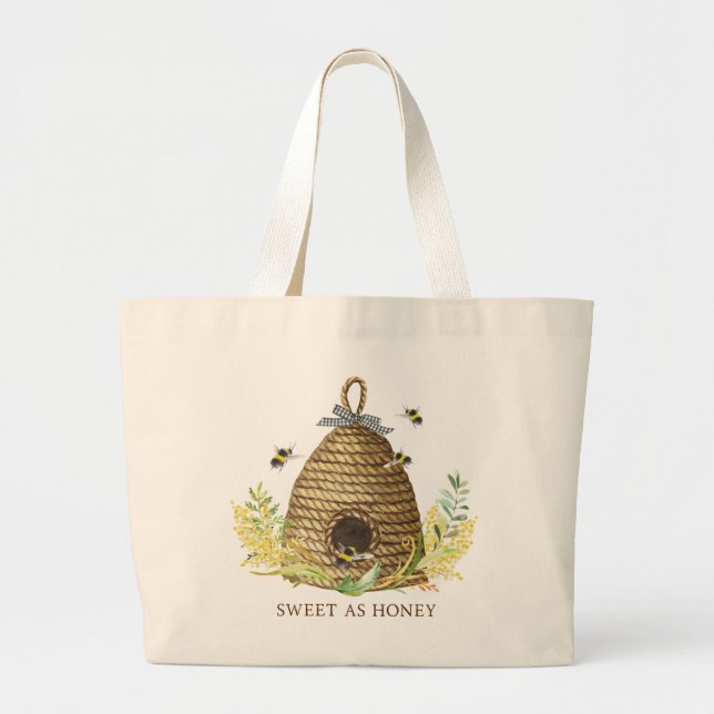 Rustic Sweet As Honey Bee Hive Large Tote Bag (Front)