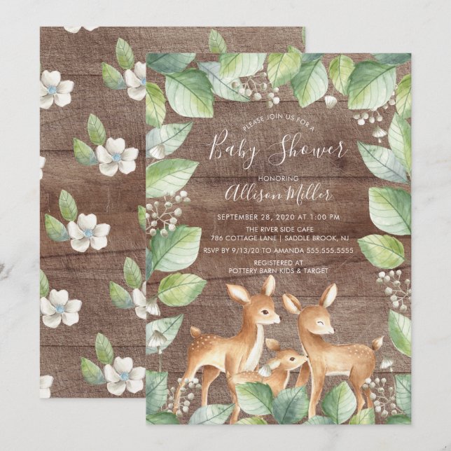 Rustic Sweet Deer Couple Baby shower Invitation (Devant / Derrière)