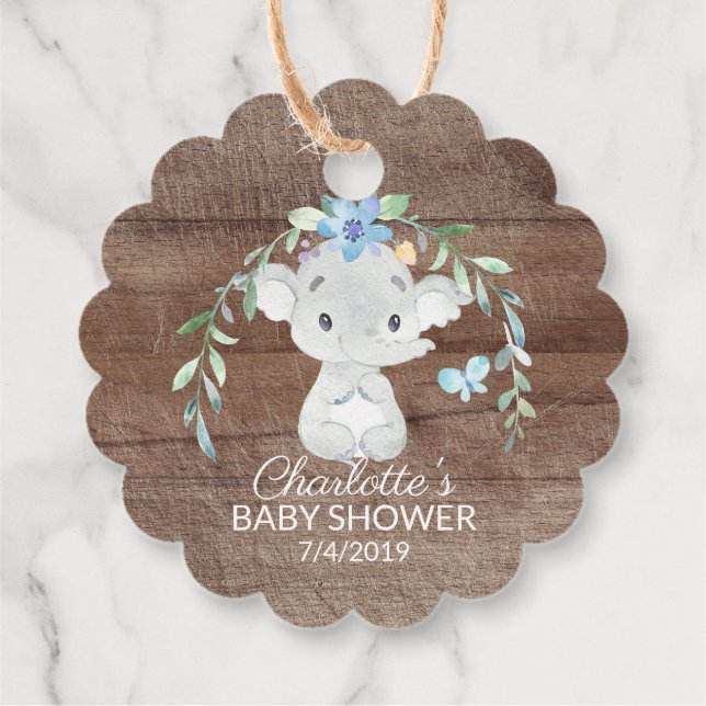 Rustic Sweet Elephant Baby Shower Favour Gift Tag (Back)