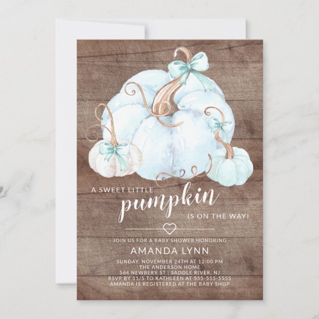 Rustic Sweet Little Pumpkin Boys Baby Shower Invitation (Front)