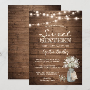Rustic Sweet Sixteen Baby's Breath String Lights Invitation