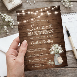 Rustic Sweet Sixteen Baby's Breath String Lights Invitation