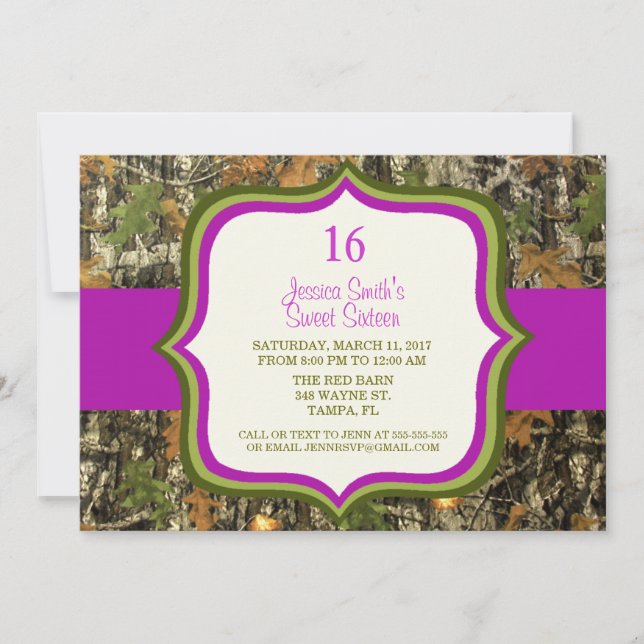 Rustic Sweet Sixteen Camo Birthday Invitation (Front)