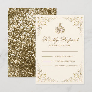 Rustic Swirl Frame Cream and Gold Muslim Wedding RSVP Card