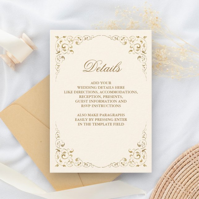 Rustic Swirl Frame Cream and Gold Wedding Details Enclosure Card (Creator Uploaded)