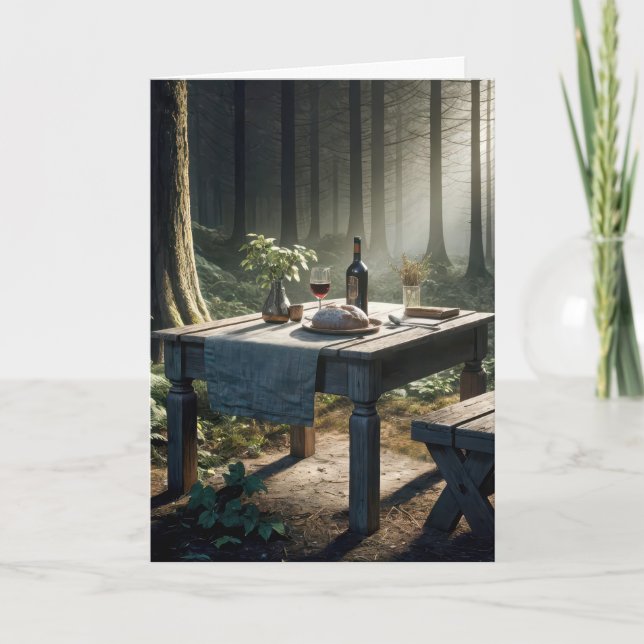 Rustic Table In A Forest for Birthday Card (Front)