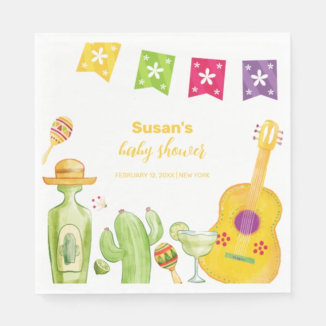 Rustic Taco 'Bout Cactus Lime Guitar Baby Shower Napkin (Front)