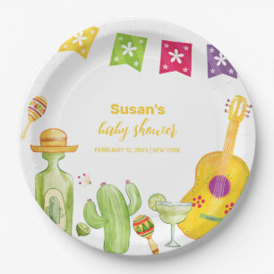 Rustic Taco 'Bout Cactus Lime Guitar Baby Shower Paper Plate