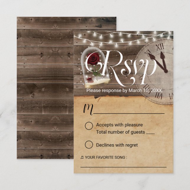 Rustic Tale as Old as Time Fairytale Wedding RSVP (Front/Back)