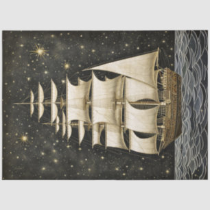 Rustic Tall Ship Gold & Black Decoupage Tissue Paper