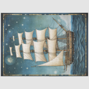 Rustic Tall Ship Gold & Black Decoupage     Tissue Paper