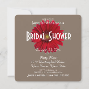 Rustic Tan and Red Daisy Theme Bridal Shower Invitation