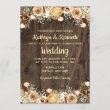 Rustic Tan Bird Wood Country Wedding Invitation