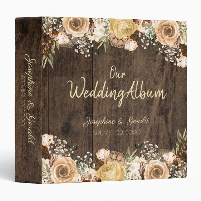 Rustic Tan Bird Wood Country Wedding Planner Binder (Front/Spine)
