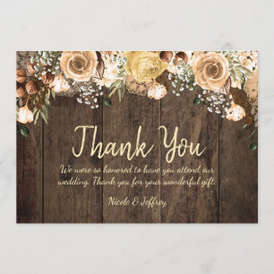 Rustic Tan Bird Wood Country Wedding Thank You Card