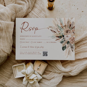 Rustic Tan Boho Wedding RSVP Card Response QR Code
