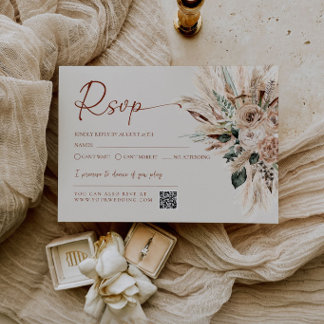 Rustic Tan Boho Wedding RSVP Card Response QR Code