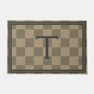 Rustic Tan Brown Buffalo Plaid Monogram Doormat