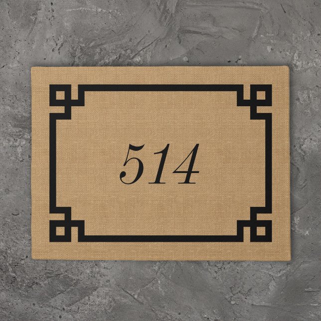 Rustic Tan Greek Key Personalized Address Number Doormat (Creator Uploaded)