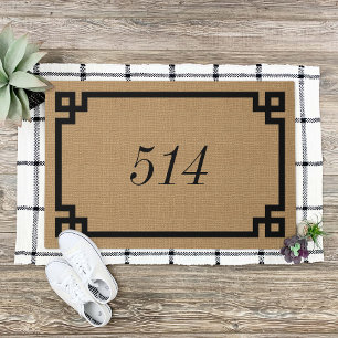 Rustic Tan Greek Key Personalized Address Number Doormat