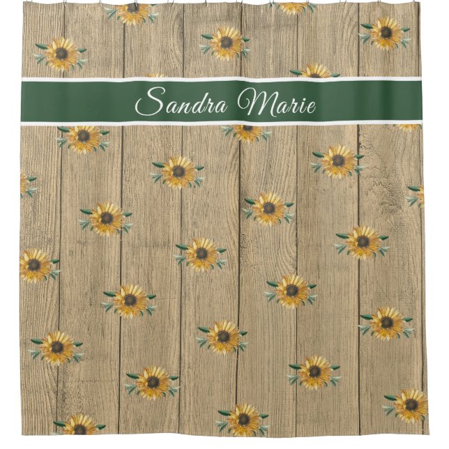 Rustic Tan Green Golden Yellow Sunflower  Wood | (Front)