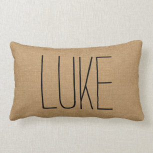 Rustic Tan Name Monogram Lumbar Pillow