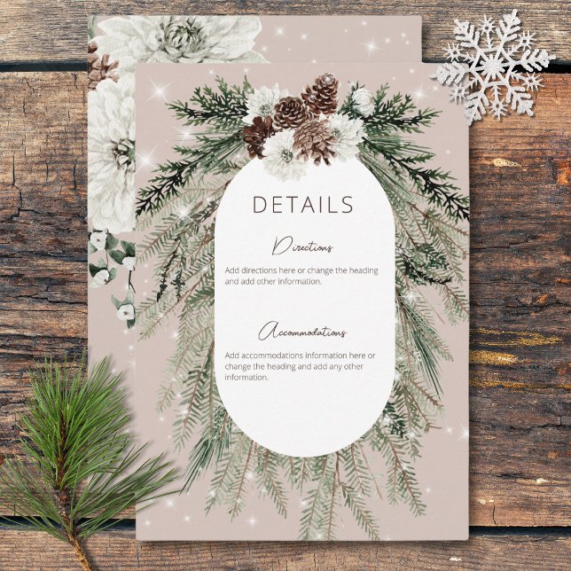 Rustic Tan Pine Winter Sparkle Details Wedding Enclosure Card (Rustic Tan Pine Winter Sparkle Details Wedding Enclosure Card)