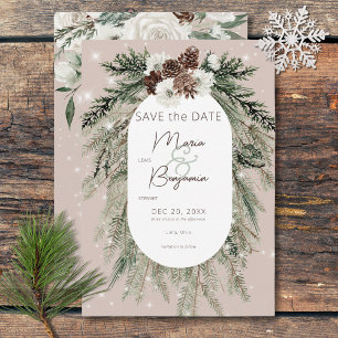 Rustic Tan Pine Winter Sparkle Wedding Save The Date