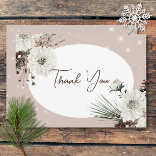 Rustic Tan Pine Winter Sparkle Wedding Thank You Card