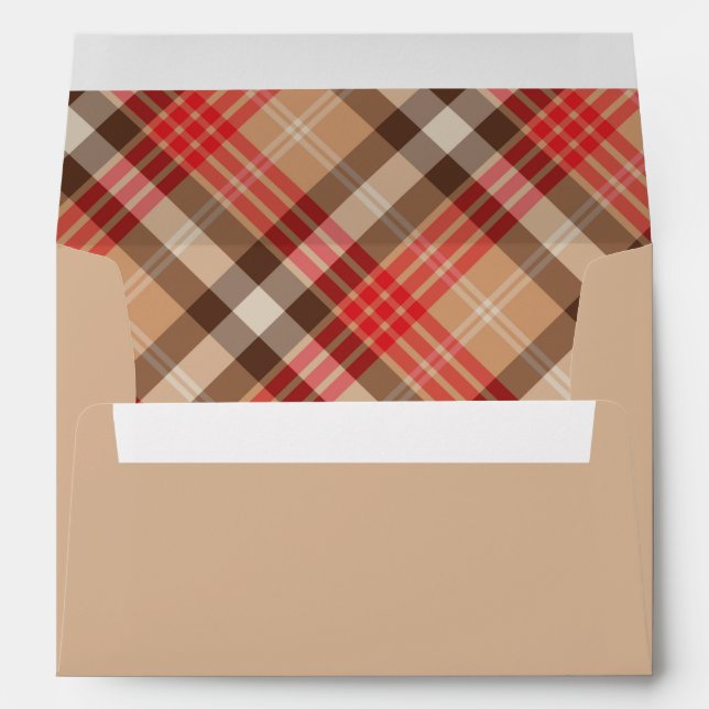 Rustic Tan Red Brown Tartan Plaid Holiday Envelope (Back (Bottom))