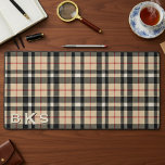 Rustic Tan White & Black Tartan Plaid Monogram Desk Mat<br><div class="desc">Protect your desktop in personalized style with this custom plaid desk mat. Featuring a classic tan camel, white, and black Scottish tartan pattern, this large mousepad desk mat is the perfect accessory for your home office or gaming setup. The durable, non-slip rubber base and smooth fabric surface provide a comfortable...</div>