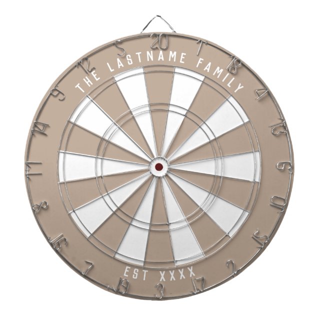 Rustic Tan & White Personalized Family Established Dartboard (Front)