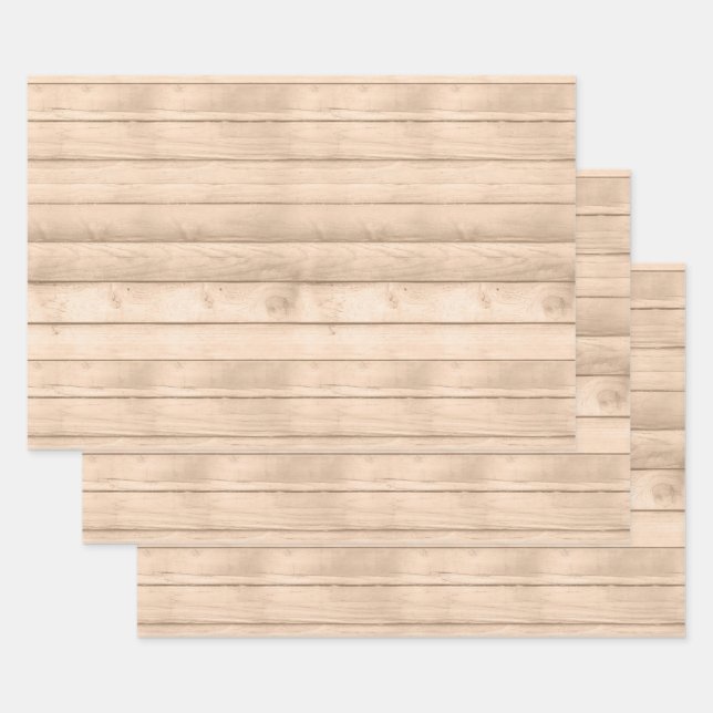 Rustic Tan Wood Wrapping Paper Sheet (Set)