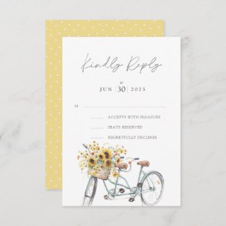 Rustic Tandem Bicycle Sunflower Watercolor Wedding RSVP Card
