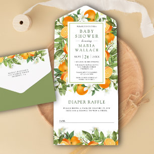 Rustic Tangerine Citrus Orange Baby Shower All In One Invitation
