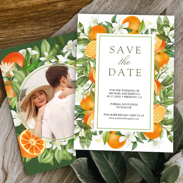 Rustic Tangerine Citrus Orange Photo Wedding Save The Date (Creator Uploaded)