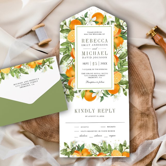 Rustic Tangerine Citrus Orange Wedding All In One Invitation (Creator Uploaded)