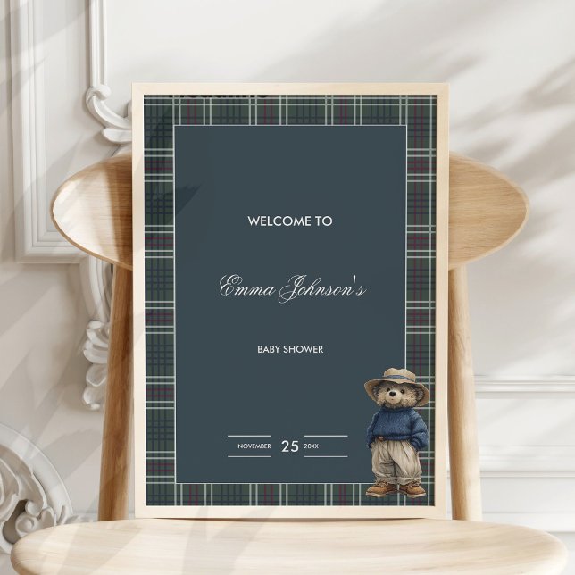 Rustic Tartan Bear Baby Shower Poster (Creator Uploaded)