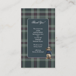 Rustic Tartan Bear Baby Shower Thank You Card